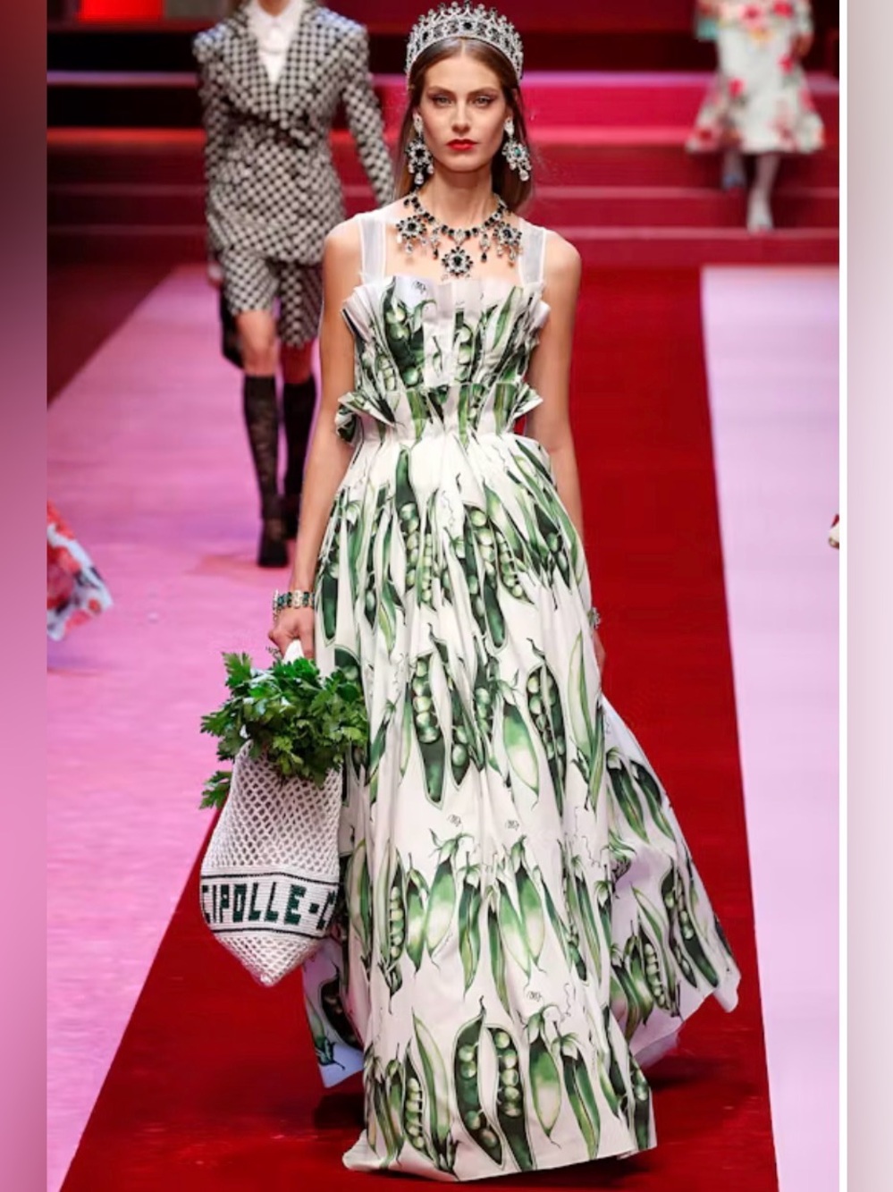 Dolce & Gabbana cotton stretch maxi dress with pea pods